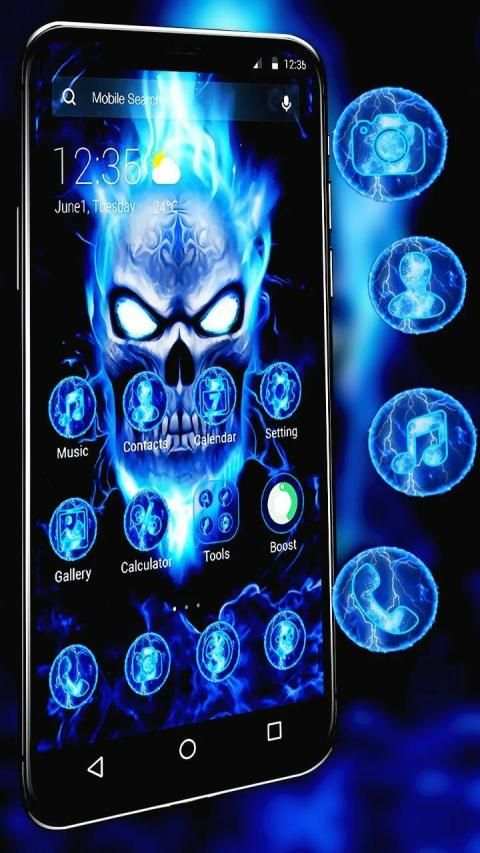 Chic Neon Blue Fire Skull APUS Launcher Theme screenshot 2