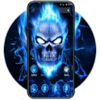 Chic Neon Blue Fire Skull APUS Launcher Theme