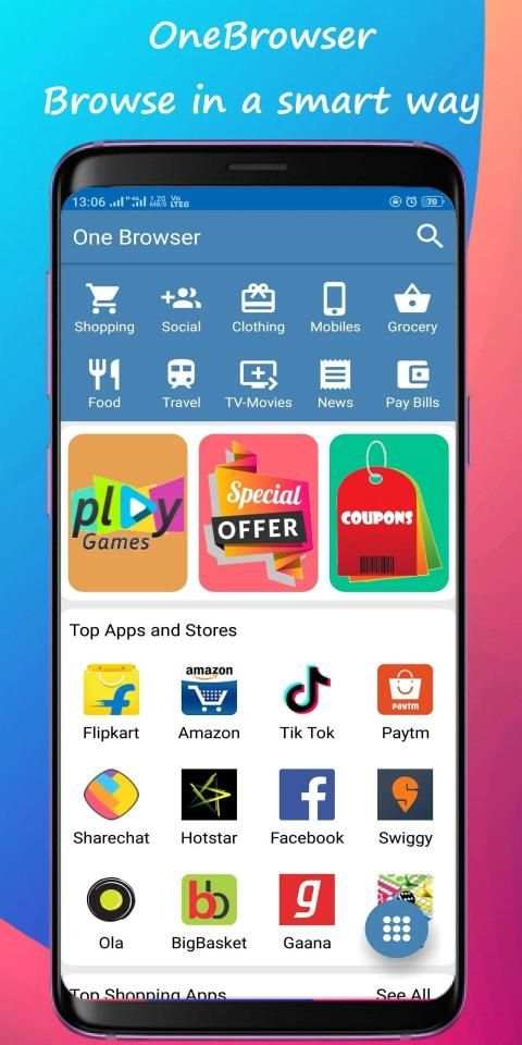 OneBrowser: Shop, Travel, Food, Movies, Recharges स्क्रीनशॉट 1