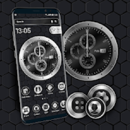 Black Analog Clock Launcher Theme 2019 आइकन