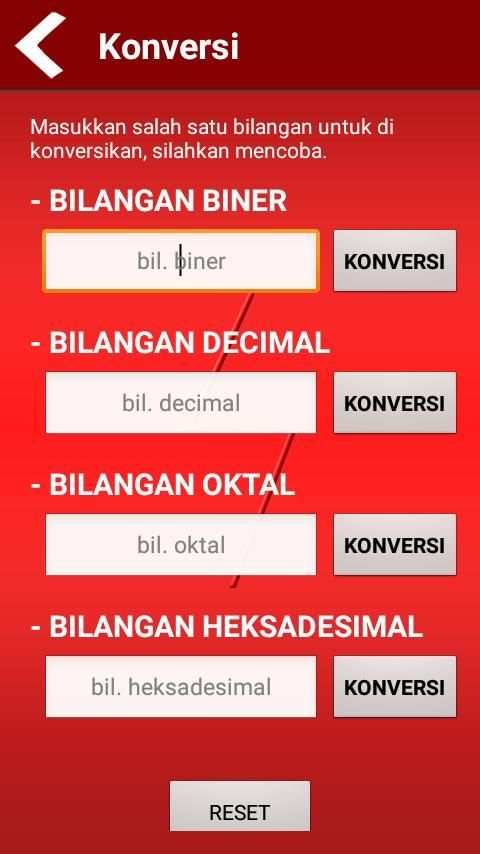 Konversi: Biner Oktal Heksadesimal screenshot 5