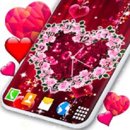 Love Hearts Clock ❤️ Red Rose Watch Live Wallpaper