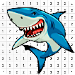 ikon Funny Shark Color By Number - Pixel Art