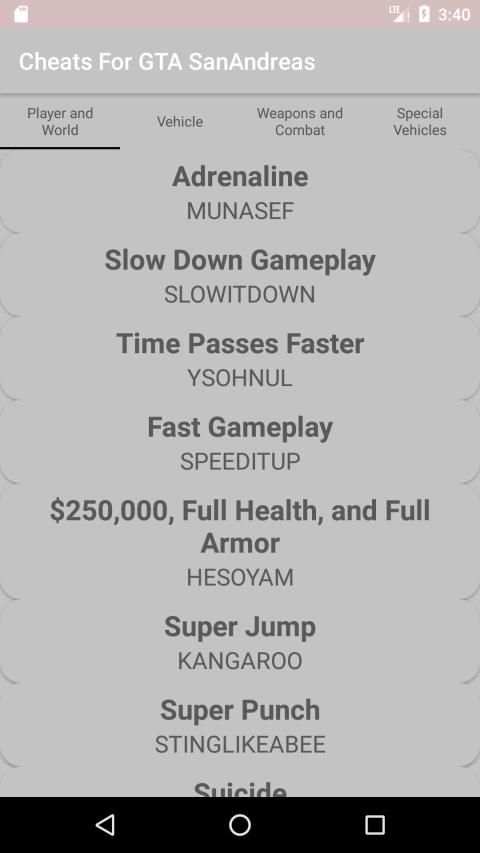 Cheats for GTA San Andreas screenshot 4