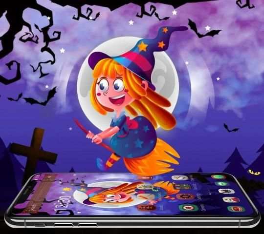 Tema Halloween Night Moon Girl screenshot 3