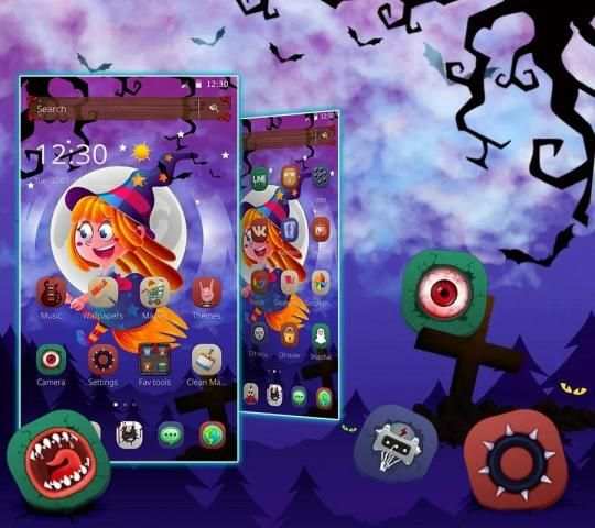 Tema Halloween Night Moon Girl screenshot 2