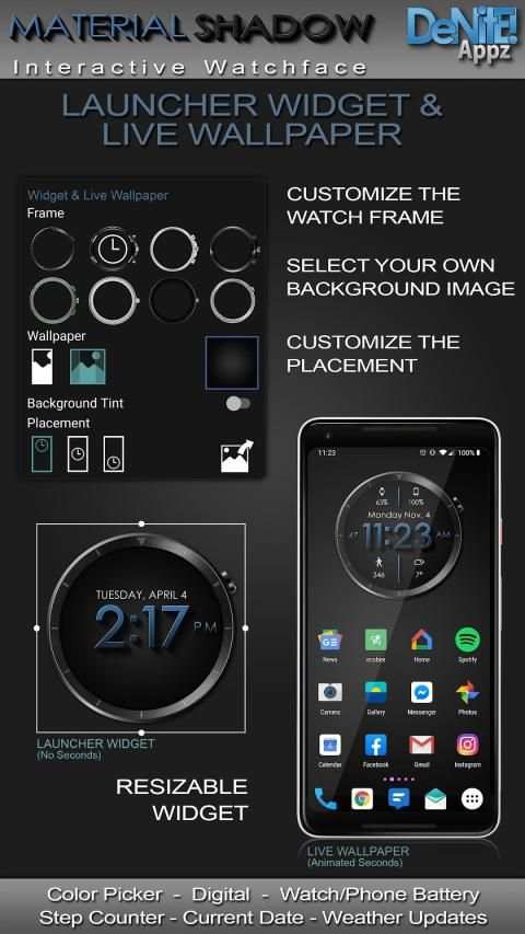 Material Shadow HD WatchFace Widget Live Wallpaper screenshot 14