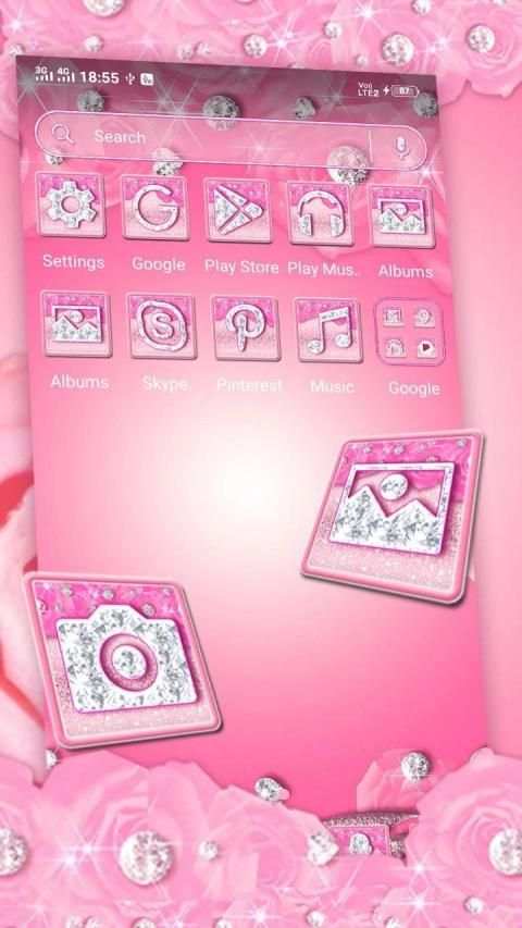 Pink Flower Diamond Launcher Theme स्क्रीनशॉट 3