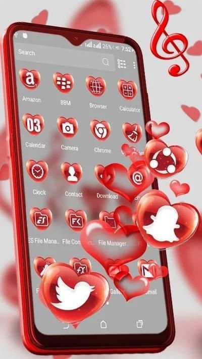 Red Glass Heart Launcher Theme स्क्रीनशॉट 4