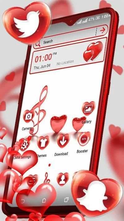 Red Glass Heart Launcher Theme स्क्रीनशॉट 5