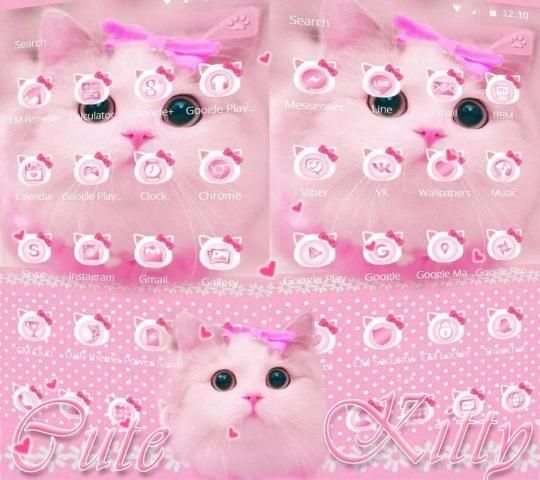Cute Kitty theme Pink Bow Kitty स्क्रीनशॉट 1