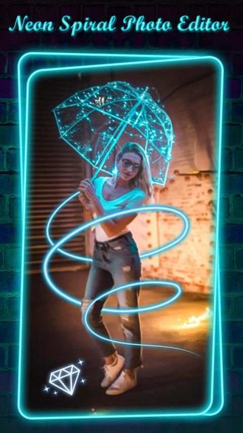 Neon Spiral Photo Editor - Light Neon Crown Camera screenshot 1