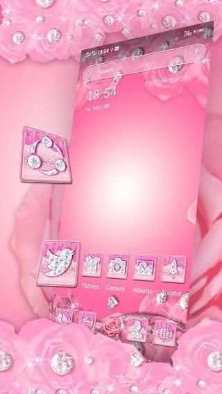 Pink Flower Diamond Launcher Theme स्क्रीनशॉट 1