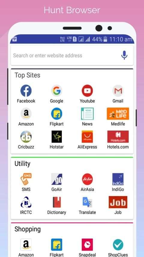Hunt Browser - 5G Browser स्क्रीनशॉट 1