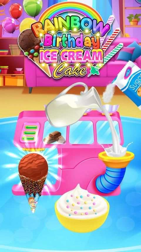 Rainbow Glitter Birthday Cake Maker - Baking Games screenshot 1