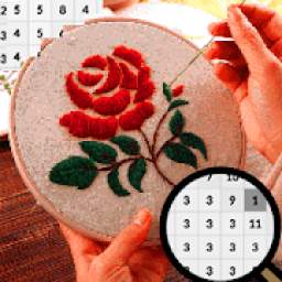 Cross Stitch Flowers Coloring By Number-Pixel Art