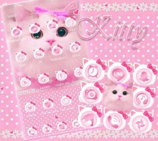 Cute Kitty theme Pink Bow Kitty स्क्रीनशॉट 2
