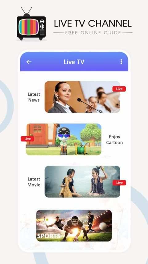 Live TV Channel Free - Live TV Show, Movie Guide स्क्रीनशॉट 2