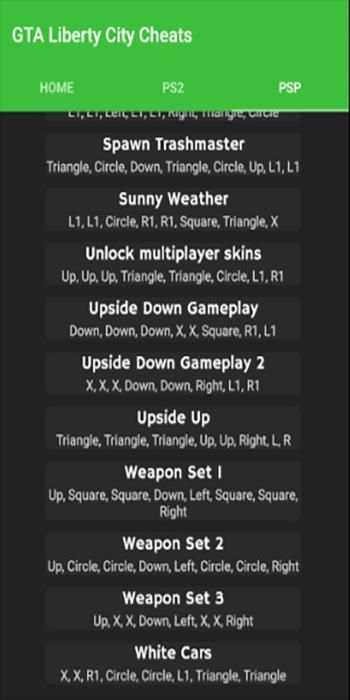 Cheat Codes for Liberty City Stories screenshot 2