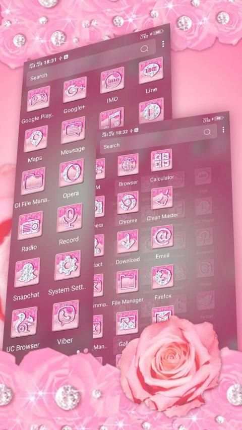 Pink Flower Diamond Launcher Theme स्क्रीनशॉट 2