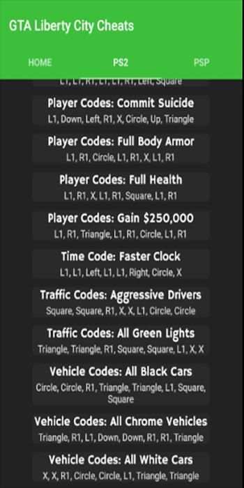 Cheat Codes for Liberty City Stories screenshot 1