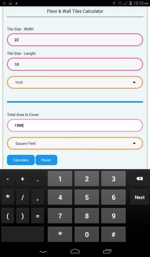 Floor & Wall Tiles Calculator स्क्रीनशॉट 3