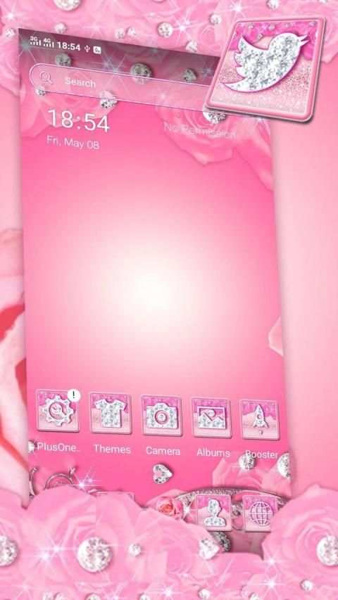 Pink Flower Diamond Launcher Theme स्क्रीनशॉट 5