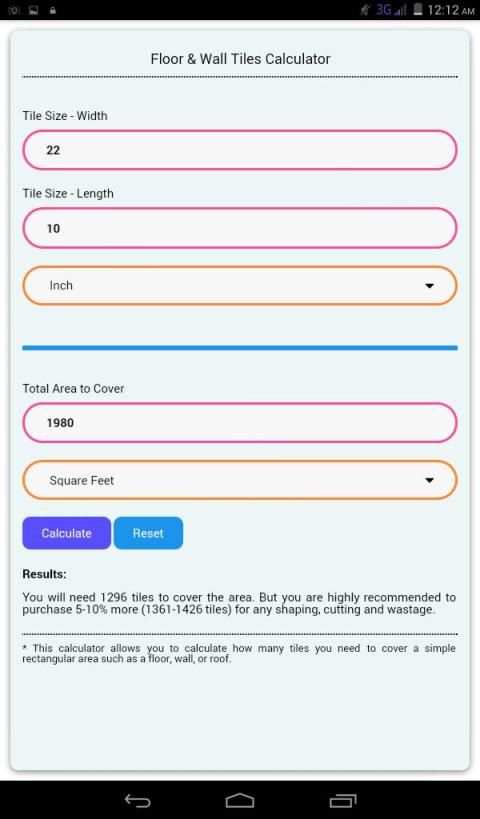 Floor & Wall Tiles Calculator screenshot 1