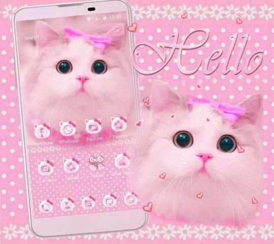 Cute Kitty theme Pink Bow Kitty स्क्रीनशॉट 3