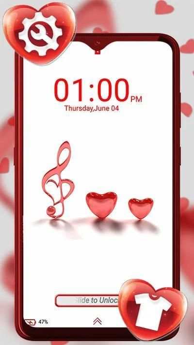 Red Glass Heart Launcher Theme स्क्रीनशॉट 3